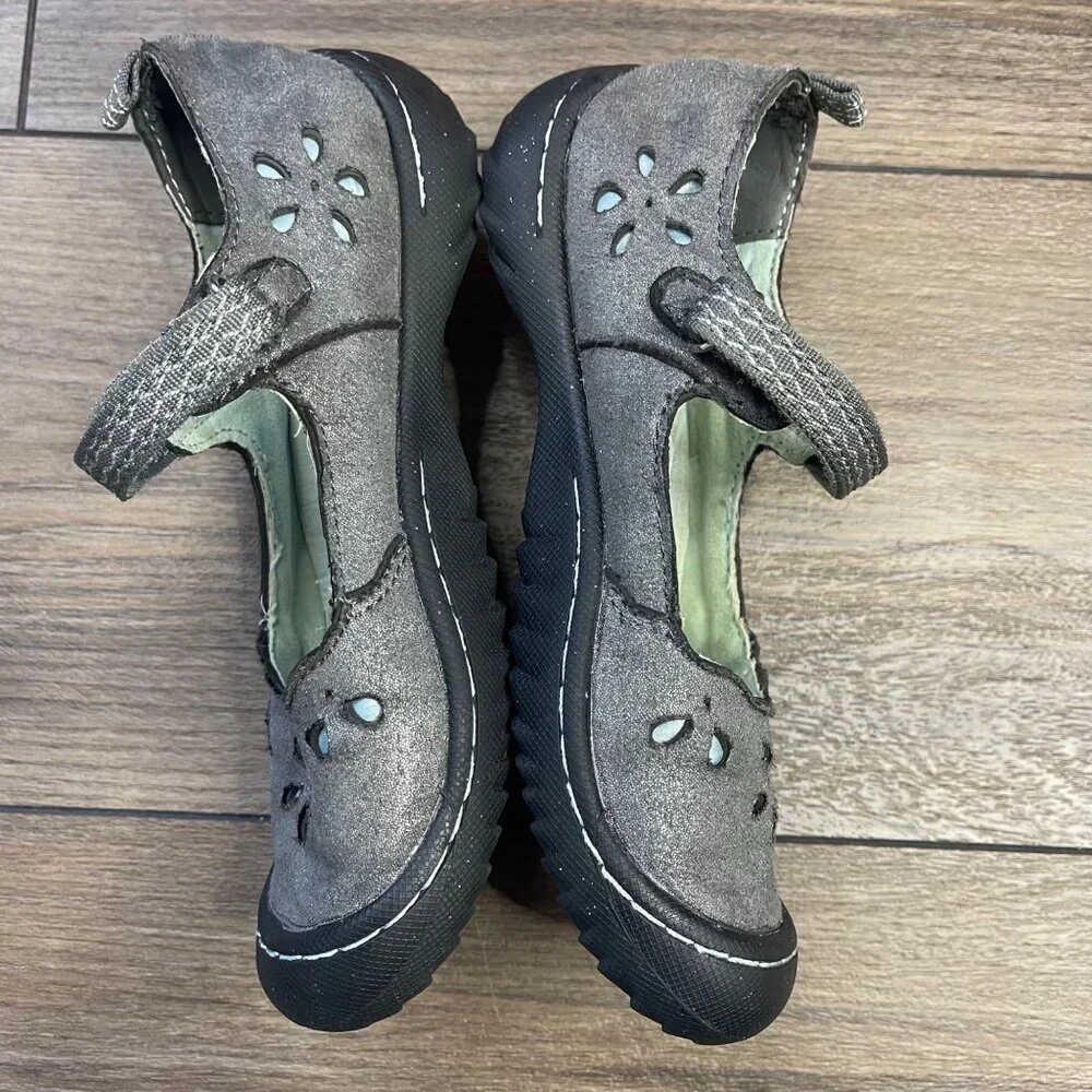 Jambu Greenwich Mary Jane Shoes Girls Size 1M Gray Vegan‎ Leather Cut Out Floral